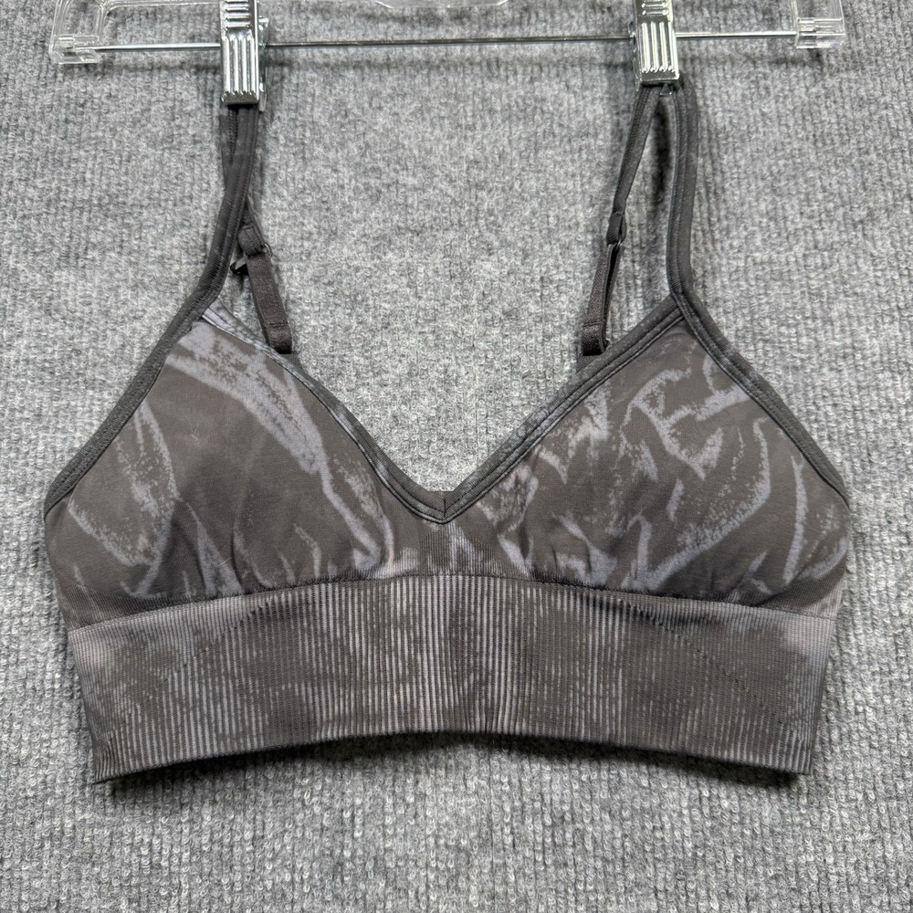 Lululemon Sports Bra Womens Size 6 Gray Camo Seamless Strappy Yoga Activewear